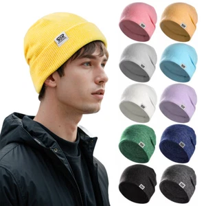 Solid Slouchy Knit Beanies Winter Hats for Men Women Running Ski Warm Skull Cap - Picture 1 of 47