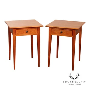 Hepplewhite Style Custom Crafted Pair of Cherry One Drawer Work Stands - Picture 1 of 17