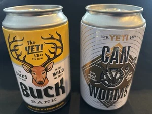 Yeti Set of 2 Cans Buck Bank & Can of Worms 12 oz Stash Cans NEW Limited Edition - Picture 1 of 4
