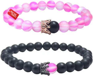 Pulseras King&Queen Corona Distancia Pareja Su y Su Amistad 8Mm Cuentas Brac - Imagen 1 de 12