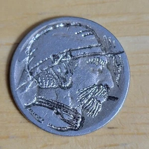 HOBO NICKEL KUNSTARBEIT HANDGESCHNITZTER BÜFFEL NICKEL GRAVIERER SIGNIERT BO PRINZESSIN C106 - Bild 1 von 2