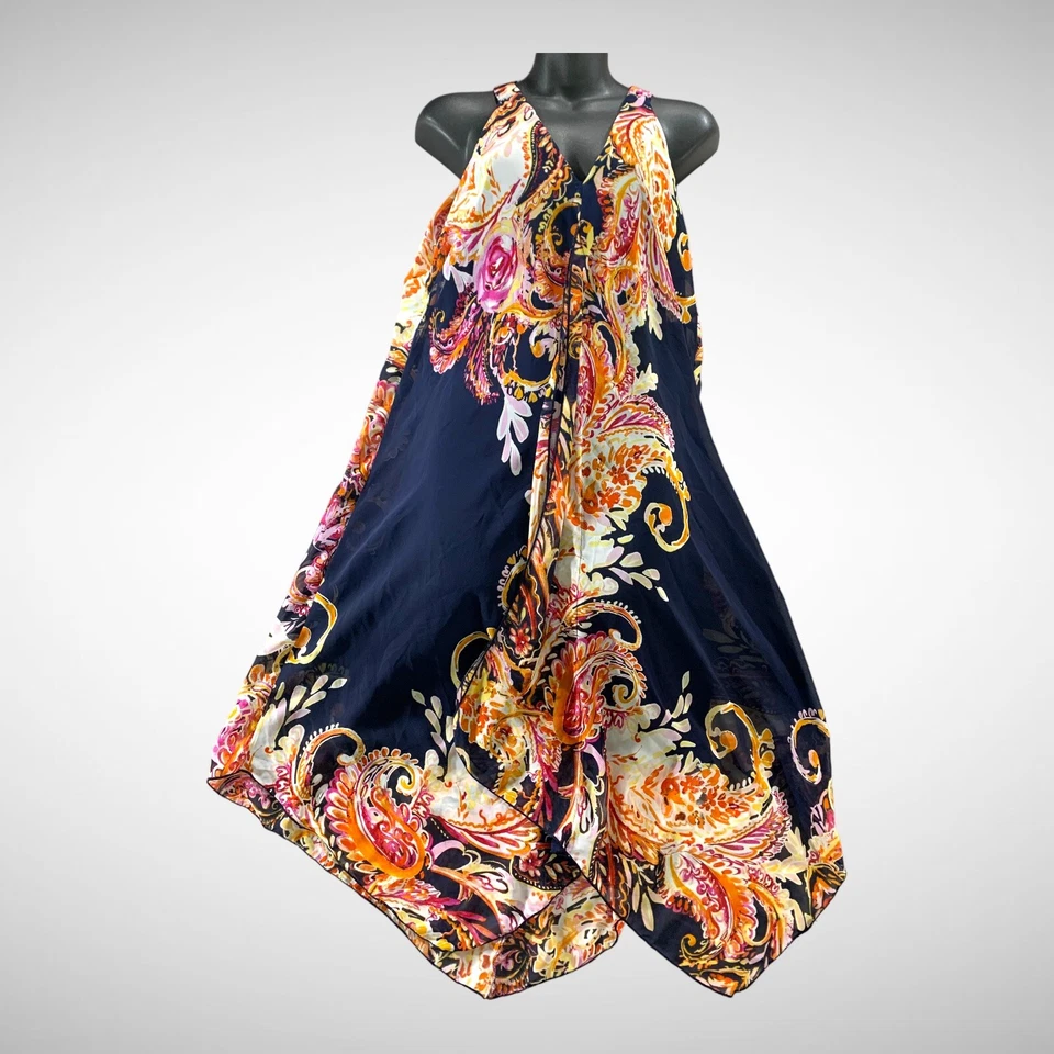 Vestido Enfocus Studio Talla 12 Vibrante Boho Chic Retro Paisley Floral Fluido Midi Foto 1 de 4