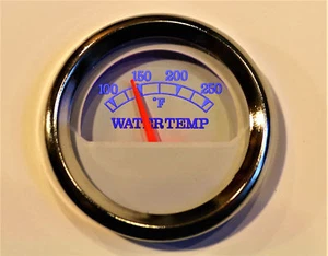 Water Temperature Gauge 2"/52mm white / chrome Blue LED back lighting 100-250F - Picture 1 of 2