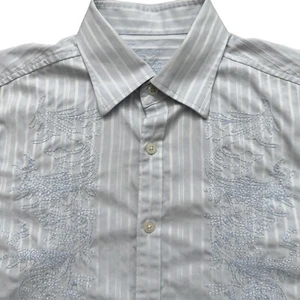 Tommy Bahama Shirt Mens M Long Sleeve Button Floral Embroidered Blue Striped - Picture 1 of 7