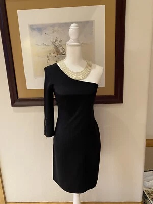 Vestido Jay Godfrey Hasta la Rodilla Un Hombro Pequeño Negro Talla 2  Foto 1 de 4