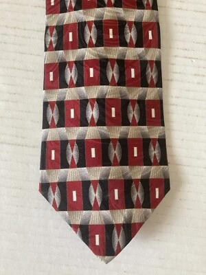 Corbata para hombre Halston corbata seda roja negra tostada geométrica hecha en EE. UU. Foto 1 de 4