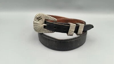 Cinturón de cuero negro Tony Lama vintage hebilla plateada para mujer 32" GL84401 EE. UU. Foto 1 de 4
