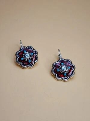 Pendientes NINA RICCI 1980 44 años firmados floral esmalte rojo imitación turquesa cuentas Foto 1 de 4