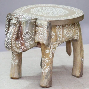 Hand Painted Elephant Stool Decorative Wooden Miniature Table - Picture 1 of 7