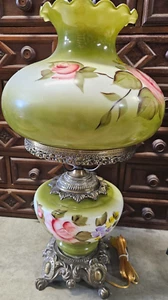 Vintage Gone With The Wind Hurricane Electric Parlor Lamp Hand Painted Rose 26" - Picture 1 of 11