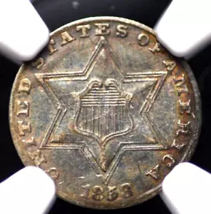 1858 THREE CENT SILVER NGC XF 40 SUPER NICE ORIGINAL TYPE 2 "TRIME" RICH MAUVE - Picture 1 of 9