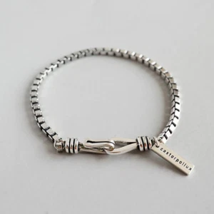 Women 925 Sterling Silver Bead Handmade Vintage Geometric Bangle Bracelet Gift - Picture 1 of 9
