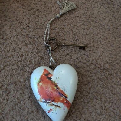 Corações de arte coração de pássaro cardinal vermelho com chave Demdaco Dean Crouser - Imagem 1 de 4