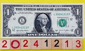 2024 December 13 Birthday Date Note 20241213 Fancy Serial Number $1 Dollar Bill - Picture 1 of 7