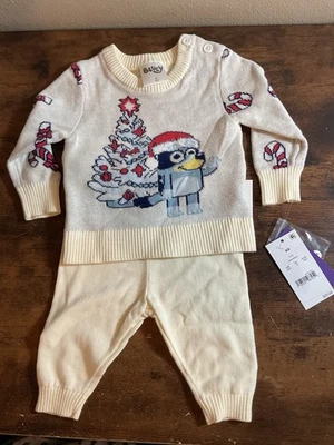 New Infant Boys Off White Bluey Christmas Sweater & Pants Outfit Size Newborn - Image 1 of 4