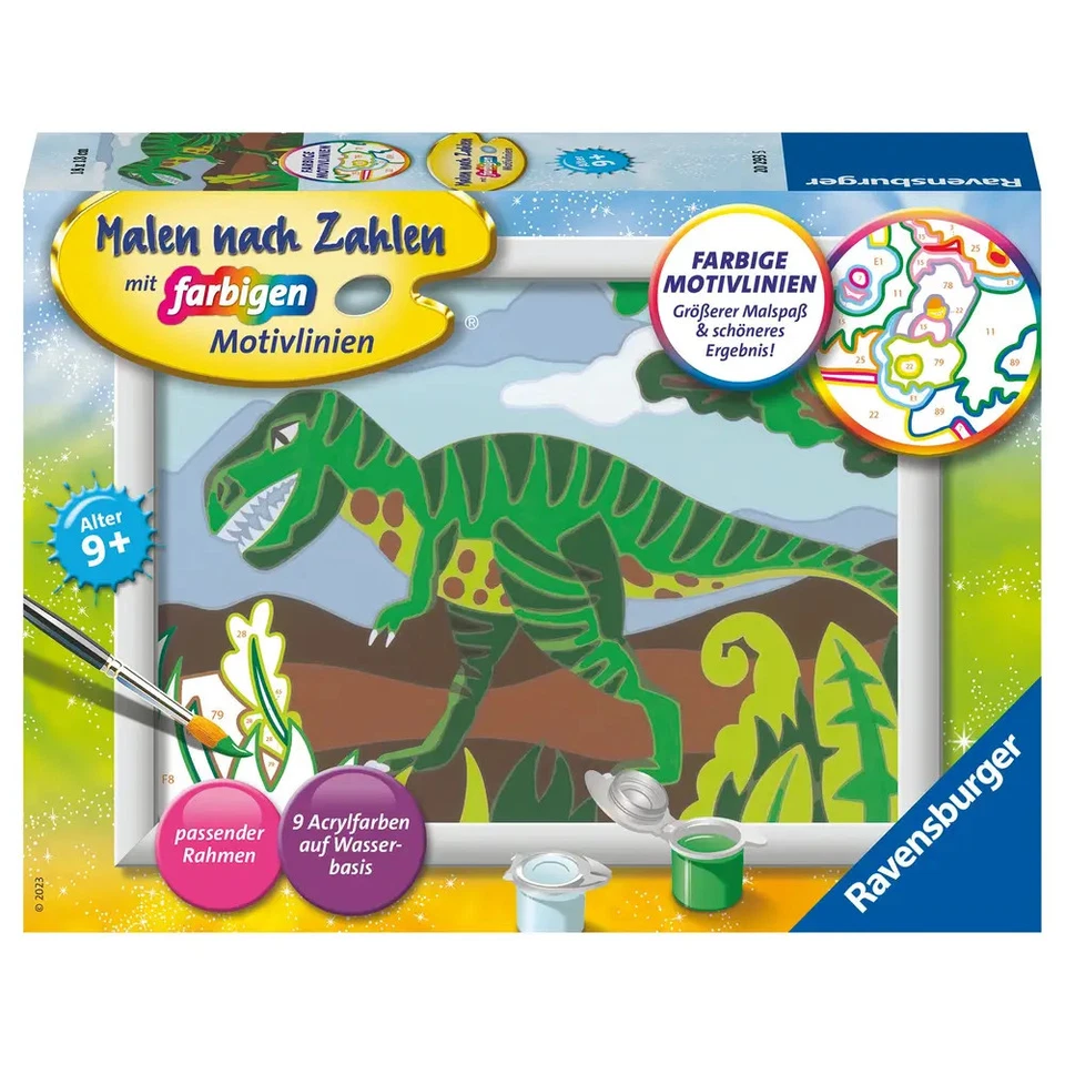 Ravensburger Malen nach Zahlen 20293 - Hungriger Dinosaurier - Kinder ab 9 Jahre - Bild 1 von 1