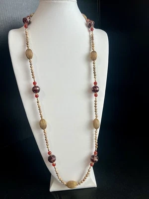 "Collar envolvente vintage de 40"" piedras preciosas cuentas de vidrio dorado púrpura saks NOS RO-DO BL Foto 1 de 4