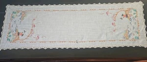 Embroidered Table Runner Dresser Scarf Rectangular River Butterfly Vintage - Picture 1 of 7