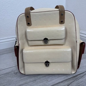 Arcadia Italy Patent Leather Satchel Handbag Purse Ivory Beige Designer - Picture 1 of 8