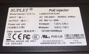 SUPLET PoE Injector LAS60-57CN-RJ45 (w/cable Power) - Picture 1 of 3