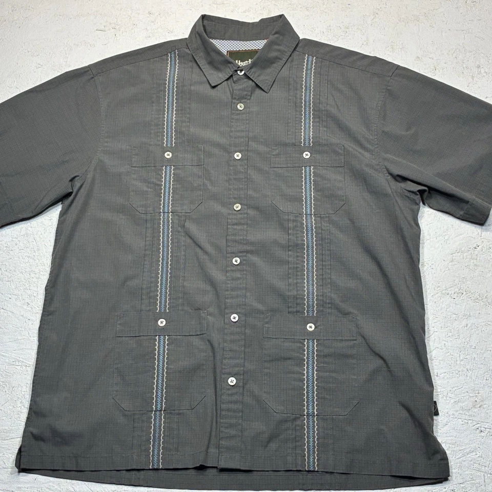 Howler Bros Guayabera Shirt Mens Large Gray Cuban Summer Embroidered Vented - Image 1 of 4
