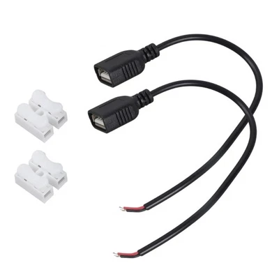 20cm DIY 5V Charging Cord USB Female to 2Pin Bare Cable Spring Connectors 2Pcs - Image 1 of 4