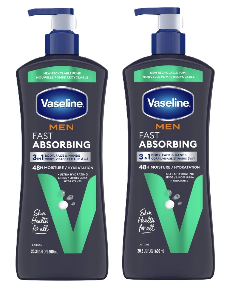 Loción facial, manos y cuerpo 3 en 1 de absorción rápida de vaselina para hombres, 20,3 oz 2 unidades Foto 1 de 1