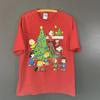 Vintage Peanuts Christmas Shirt Mens Large Red Snoopy Woodstock Charlie Brown - Image 1 of 4