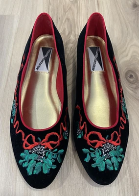 Negro - Mootsies Tootsies - Terciopelo Bordado Navidad Vacaciones Pisos - Talla 10M  Foto 1 de 4