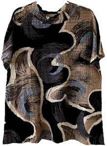 Blusa túnica Mona Lisa negra dorada abstracta remolino 100 % algodón Lagenlo para mujer XL - Imagen 1 de 14