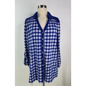 Nygard Gingham Long Roll Tab Sleeve Button Up Women’s Tunic Top L Cottagecore L - Picture 1 of 11