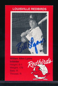1982 Ehrler's Ice Cream Louisville Redbirds William Bill Lyons signed auto