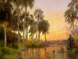 Hermann Herzog ""Florida Sonnenuntergang"" Sonnenlicht braun Kunstwerk PAPIER oder LEINWAND bildende Kunst - Bild 1 von 4