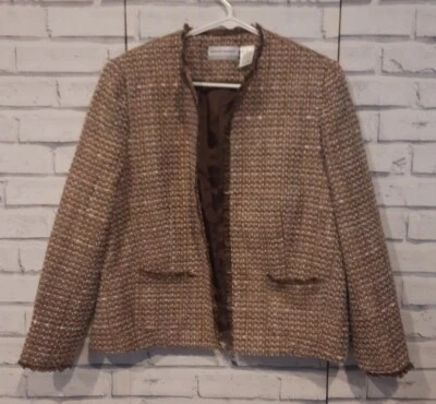 Chaqueta Blazer Alfred Dunner Mujer Talla 12P Marrón Rosa Flecos Bolsillo Almohadillas para el Hombro Foto 1 de 4