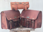 Set Of 3 Saddlebags Motorcycle Brown Vintage Leather Side Pouch Panniers Bags