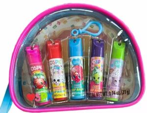 Shopkins Keychain Flavored Lip Balm Set 5 Flavors Brand New Zip Pouch - Picture 1 of 4