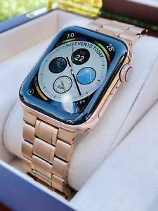 Custom 24K Rose Gold 44MM Apple Watch SERIES 4 Stainless Steel Rose Gold Link Ba - Picture 1 of 8