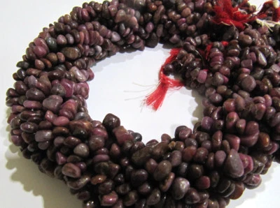  Natural Real Ruby Chip Gravel Uncut Nugget Size 4mm To 7mm Strand 17 Inch Beads - Image 1 of 4
