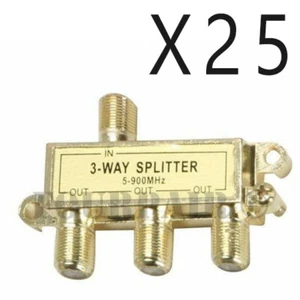 25 Pack Lot - 3-Way Coax Video Splitter Digital HD Cable TV RG6 F 5-900 MHz 1x3 - Picture 1 of 2