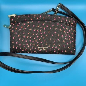 Original Kate Spade New York Small Black & Pink Floral Double Pouch Abendtasche - Bild 1 von 7