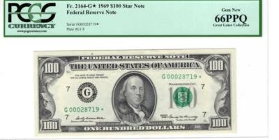 1969 $100.00 Fed Res star Note Fr. 2164-G* 66 PPQ PCGS - Image 1 of 2