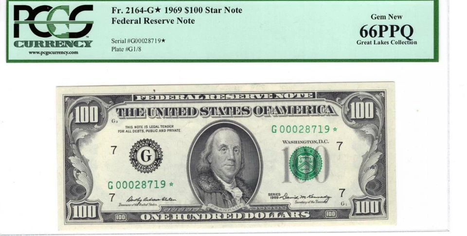 1969 $100.00 Fed Res star Note Fr. 2164-G* 66 PPQ PCGS - Image 1 of 2