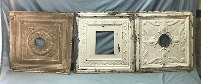 Antique Decorative Lot 3 Tin Ceiling Panels 2' x 2' Shabby VTG 24" SQ 686-24B - Image 1 of 4