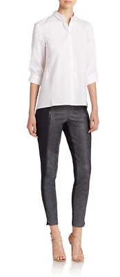 Elie Tahari womens Faux Leather Legging Pant sz Large Black Zip Ankle 30" inseam - Image 1 of 4