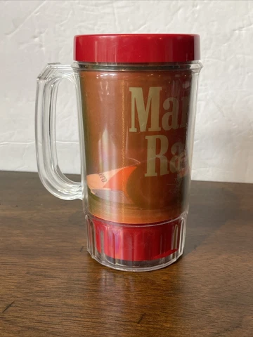 Vintage 1991 Red MARLBORO Racing 3D Lenticular Mug Insulated Plastic Cup 6” tall Cover