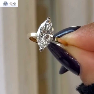 IGI 2.50Ct F VS1 Marquise Lab Grown Diamond Engagement Ring in 14K Two-Tone Gold - Picture 1 of 13