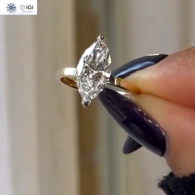 Anillo de compromiso de diamantes cultivados en laboratorio marquesa IGI 2,50 quilates F VS1 en oro de dos tonos de 14 k Foto 1 de 4
