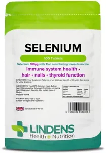 Selenium 100mcg with Zinc x 100 Tablets; Immune, Hair, Nails; Lindens  - Picture 1 of 3