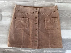 Vintage Roxy Brown Leather Suede Front Button-Up Mini Skirt | Size 7 - Picture 1 of 9