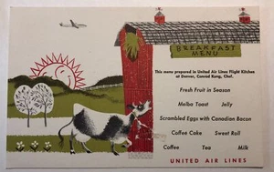 United Air Lines Breakfast Menu litho postcard with flaws - Picture 1 of 3